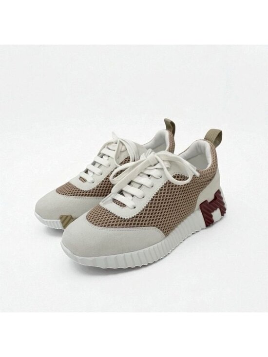 Hermes Shoes - Hermes Bouncing Sneakers Shoes Fabric Suede Beige White